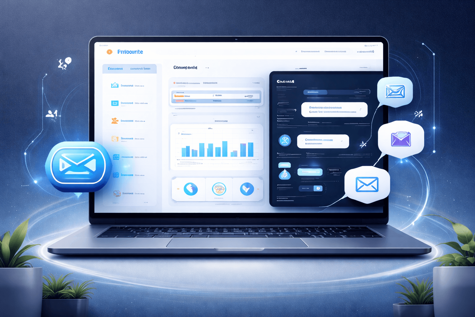 Premium AI automation and analytics dashboard shown on a laptop.